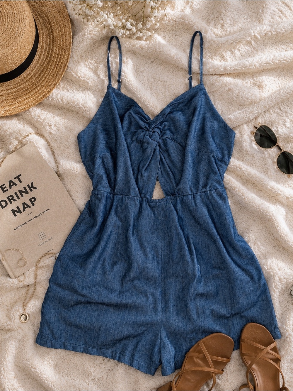 Old Navy Blue Denim-Style Spaghetti Strap Romper